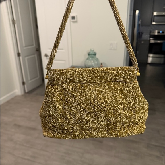 👑Vintage 1950s Gold Beaded Evening Bag NM Style - Picture 13 of 16
